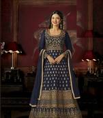 Blue Resham Embroidery Silk Salwar With Dupatta