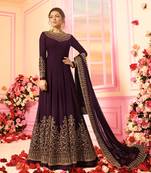 Purple Resham Embroidery Georgette Salwar With Dupatta