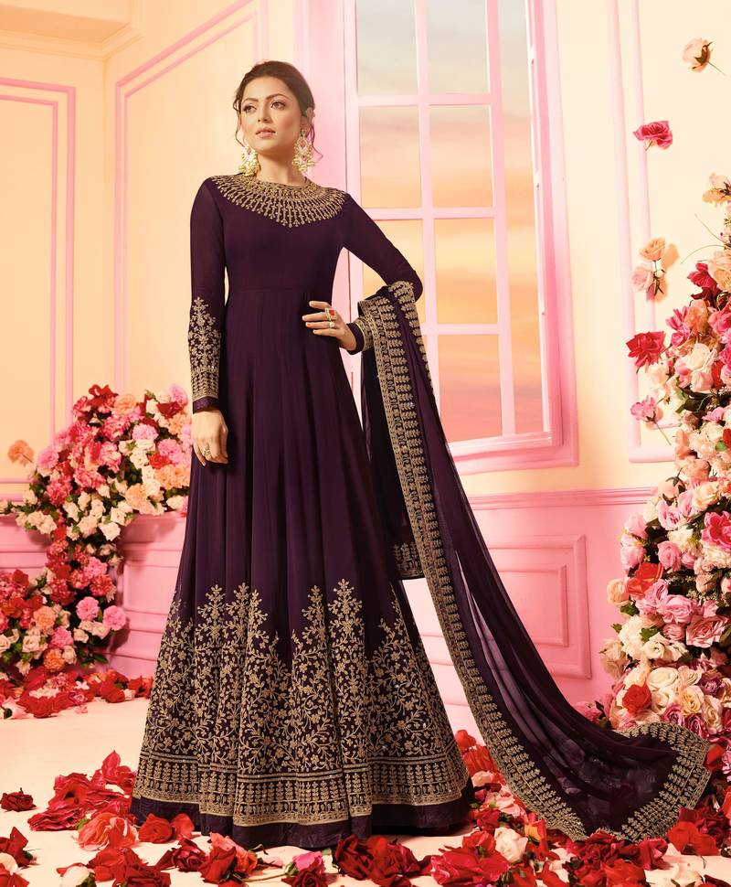 Purple Resham Embroidery Georgette Salwar With Dupatta