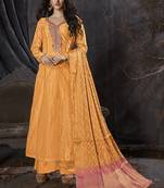 Mustard Resham Embroidery Banarasi Silk Salwar With Dupatta