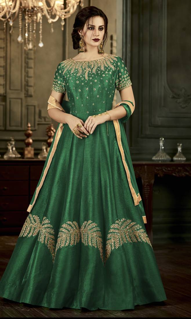Green Embroidered Silk Salwar With Dupatta