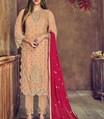Red Embroidered Heavy Net Salwar With Dupatta