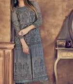 Grey Embroidered Heavy Net Salwar With Dupatta