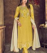Cream Embroidered Georgette Salwar With Dupatta