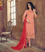 Red Embroidered Heavy Net Salwar With Dupatta