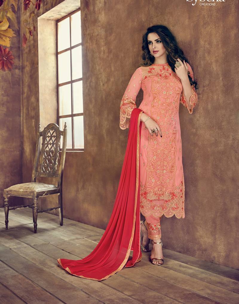 Red Embroidered Heavy Net Salwar With Dupatta