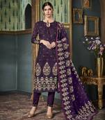 Cream Embroidered Georgette Salwar With Dupatta
