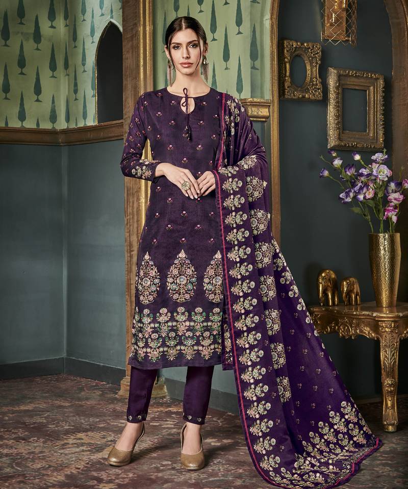 Cream Embroidered Georgette Salwar With Dupatta