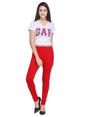 Red Color Plain Cotton Leggings 1