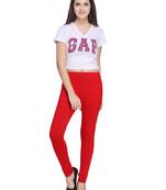 Red Color Plain Cotton Leggings