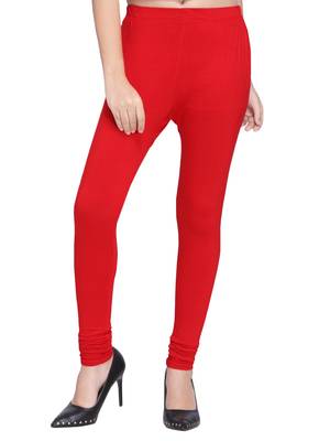 Red Color Plain Cotton Leggings 2
