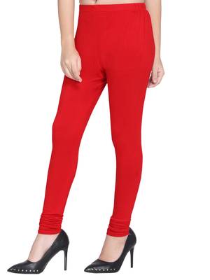 Red Color Plain Cotton Leggings 3