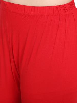 Red Color Plain Cotton Leggings 5