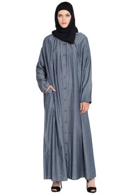 Blue Plain Cotton Abaya 1