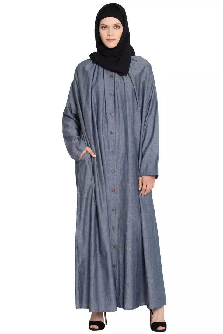 Blue Plain Cotton Abaya