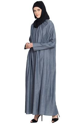 Blue Plain Cotton Abaya 2