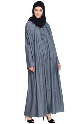 Blue Plain Cotton Abaya 3