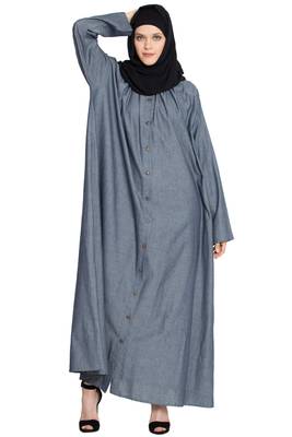 Blue Plain Cotton Abaya 4