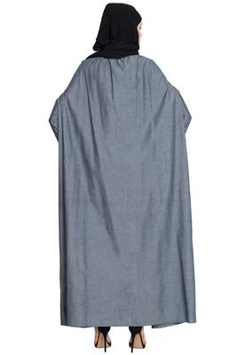 Blue Plain Cotton Abaya 5