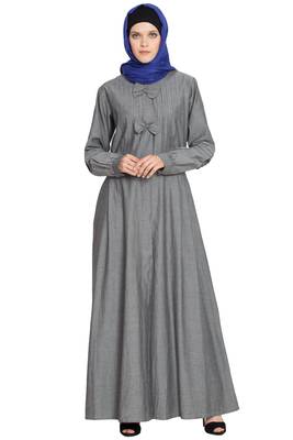 Grey Plain Denim Abaya 1