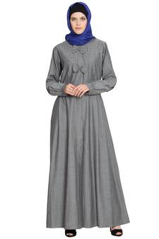 Grey Plain Denim Abaya
