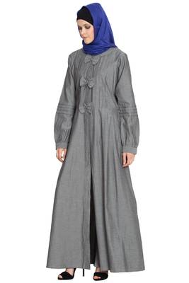 Grey Plain Denim Abaya 2