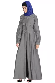 Grey Plain Denim Abaya
