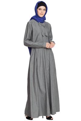 Grey Plain Denim Abaya 3