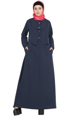 Navy Blue Plain Crepe Abaya 1