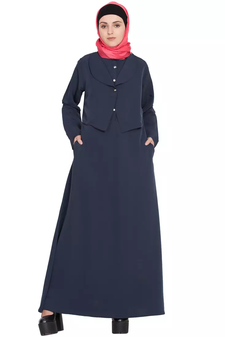Navy Blue Plain Crepe Abaya