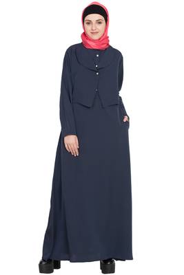 Navy Blue Plain Crepe Abaya 2