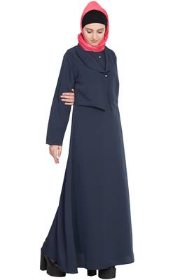 Navy Blue Plain Crepe Abaya 4