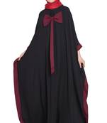 Black Crepe Plain Bow-Accent Kaftan Abaya