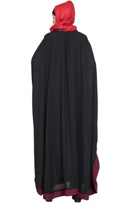 Black Crepe Plain Bow-Accent Kaftan Abaya 5