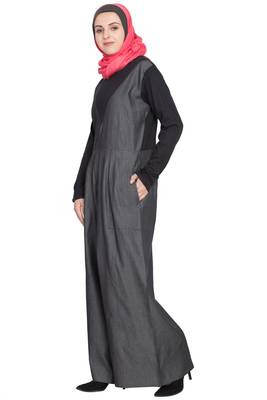 Grey Plain Cotton Abaya 2