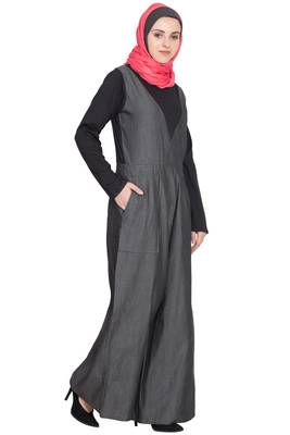 Grey Plain Cotton Abaya 3