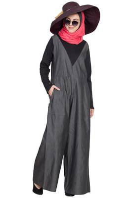 Grey Plain Cotton Abaya 5