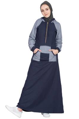 Navy Blue Plain Cotton Abaya 1