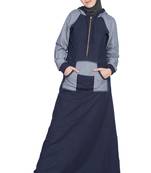 Navy Blue Plain Cotton Abaya