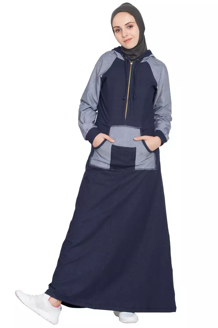 Navy Blue Plain Cotton Abaya