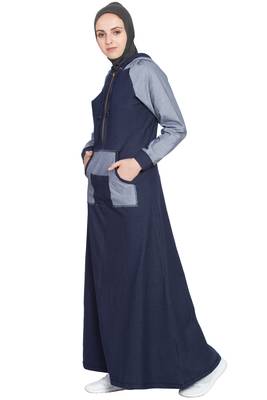 Navy Blue Plain Cotton Abaya 2