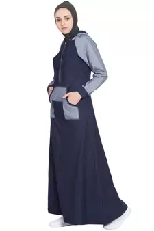 Navy Blue Plain Cotton Abaya
