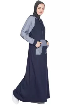 Navy Blue Plain Cotton Abaya