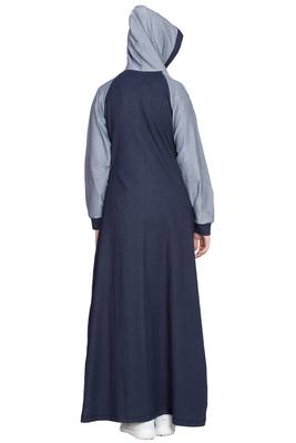 Navy Blue Plain Cotton Abaya 4