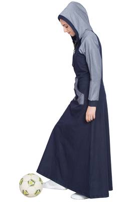 Navy Blue Plain Cotton Abaya 5