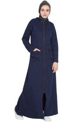 Navy Blue Plain Cotton Abaya 1