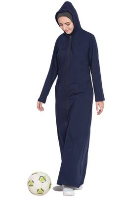 Navy Blue Plain Cotton Abaya 2