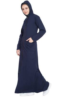 Navy Blue Plain Cotton Abaya 4