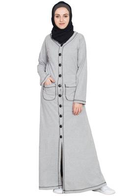 Silver Plain Cotton Abaya 1