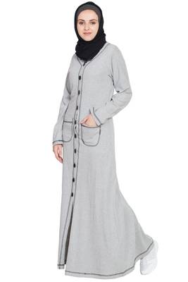 Silver Plain Cotton Abaya 2